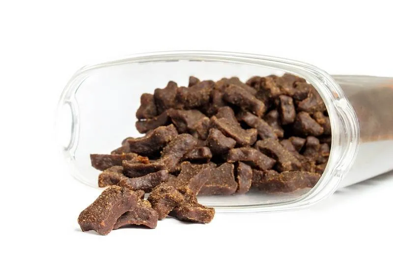 semi moist dog food falling out of storage container
