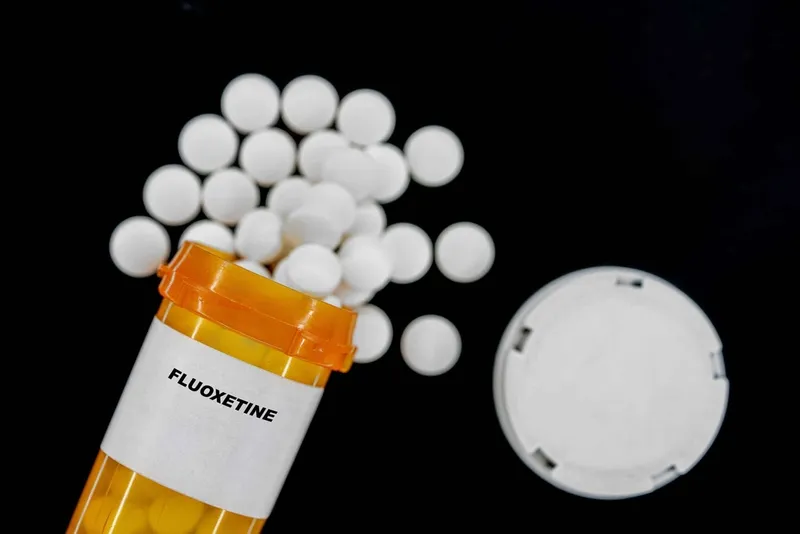 Fluoxetine Rx medical pills in plactic Bottle with tablets