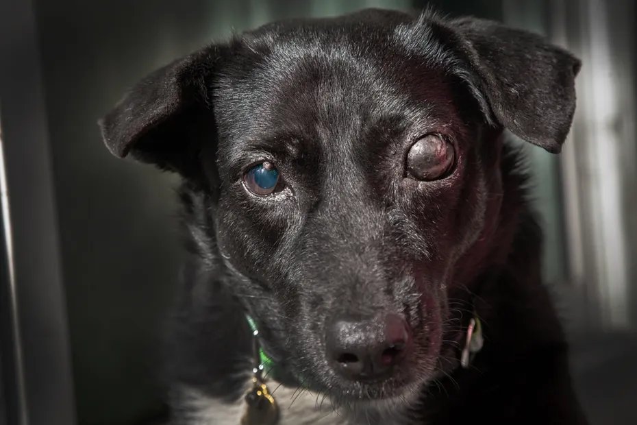 black dog with glaucoma