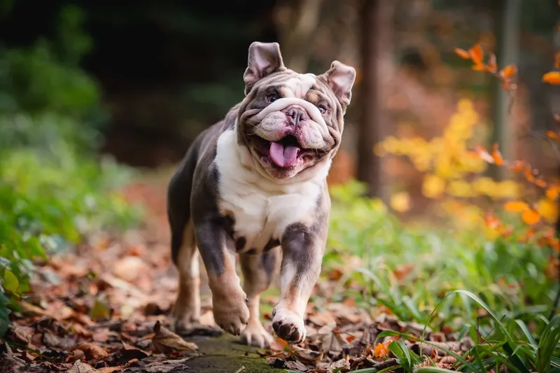 English bulldog running and playing