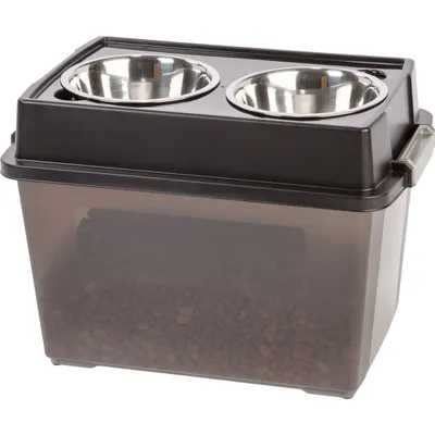 RIS USA WeatherPro Airtight Elevated Pet Feeder with Food Storage Container & Bowls in Lid