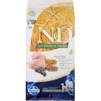 Farmina N&amp;D Ancestral Grain Lamb &amp; Blueberry Medium &amp; Maxi Adult Dry Dog Food (1)