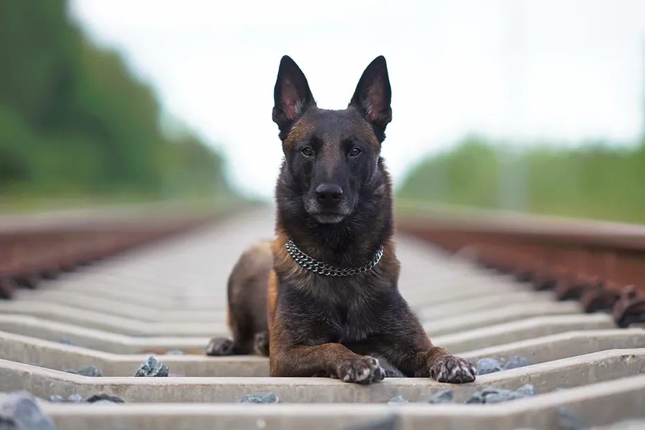 Belgian Malinois dog wearing chain collar