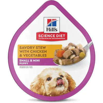 Hill_s Science Diet Puppy Small &amp; Toy Breed Savory Chicken &amp; Vegetable Stew Flavor Dog Food Trays New