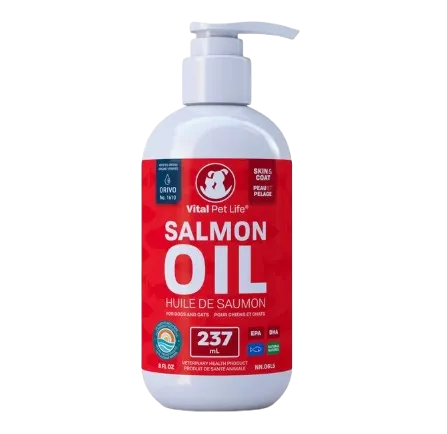 Vital Pet Life salmon oil pump bottle for dogs and cats