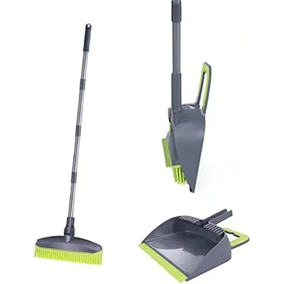 Adjustable Rubber Push Broom and Dustpan Set