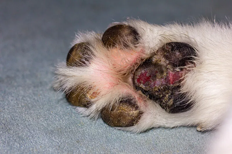 Akita dog pad paw injury