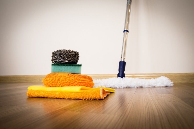 Cleaning materials on the floo