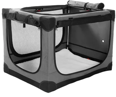 42 Inch Collapsible Travel Dog Crate for Medium Large Dogs, Portable Dog Crate 4-Door Foldable Soft Kennel with Durable Mesh Windows for Indoor & Outdoor Travel, with Storage Bag,Grey