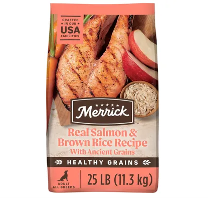 Merrick Healthy Grains Premium Adult Dry Dog Food, Wholesome And Natural Kibble With Salmon And Brown Rice