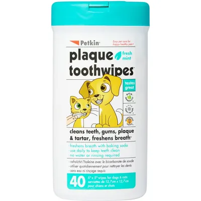 Petkin Fresh Mint Dog &amp; Cat Plaque Tooth Wipes