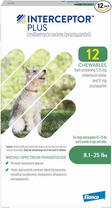 Interceptor Plus Prevention for Heartworm + 4 Other Worms for Dogs 8.1-25 lbs