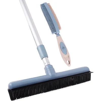 Pet Hair Removal Rubber Broom with Built in Window Shower Squeegee