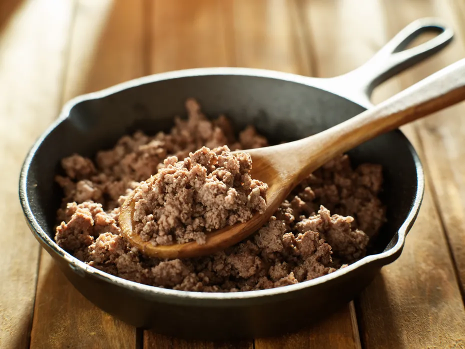 ground beef cooked in a skillet