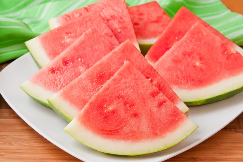 Seedless watermelon slices on a plate