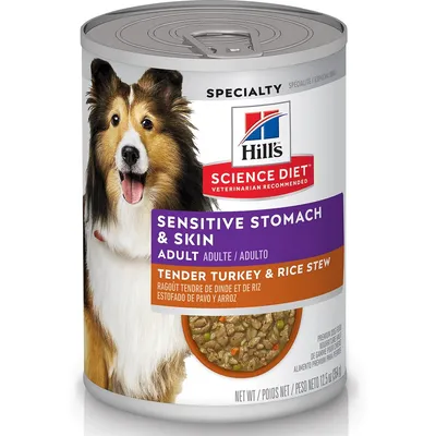 Hill's Science Diet Adult Sensitive Stomach &amp; Skin Tender Turkey &amp; Rice Stew Canned Dog Food