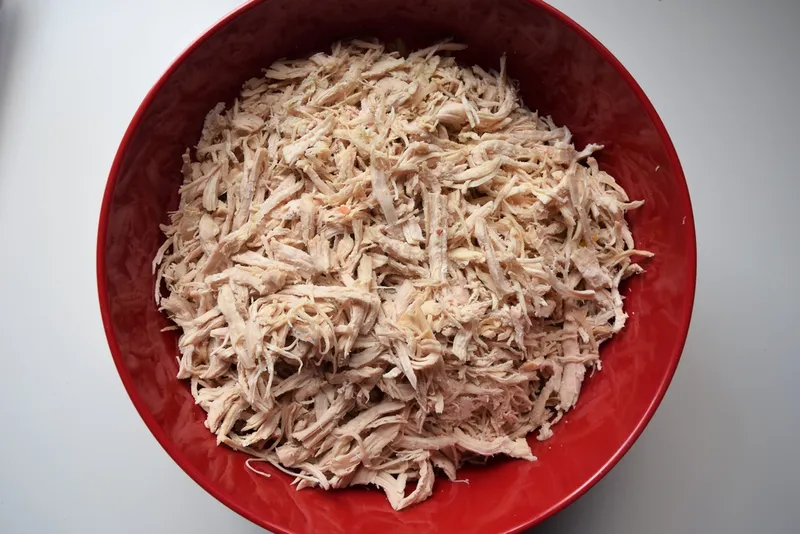 Shredded chicken breast bowl