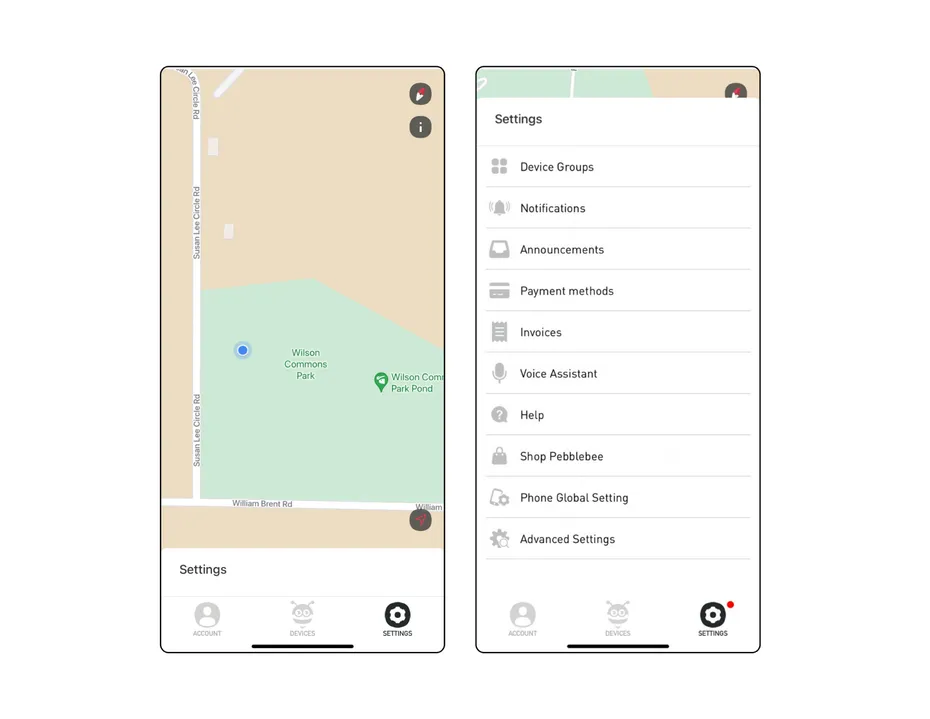Pebblebee Bluetooth Trackers - Pebblebee App map and settings