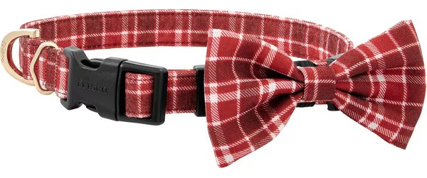 Frisco Festive Plaid Dog Collar with Removeable Plaid Bow 