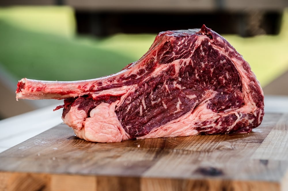 raw steak on wooden background