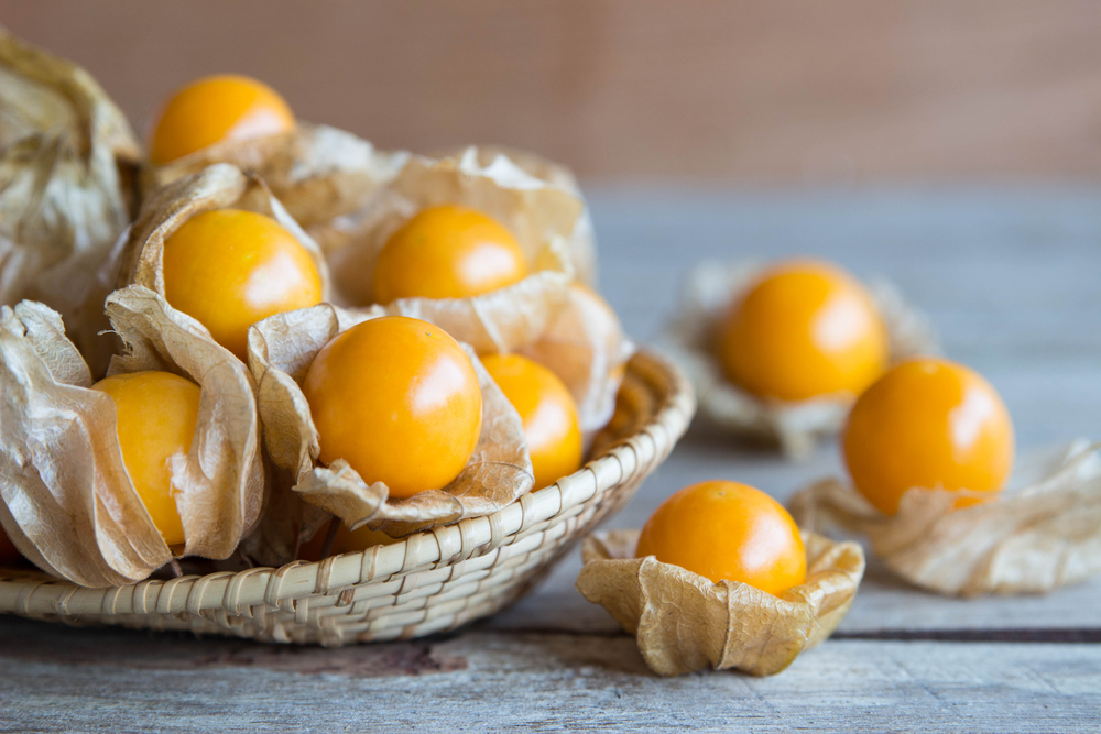 golden berries in the basket on the table