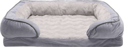 FurHaven Velvet Waves Perfect Comfort Memory Foam Bolster Cat &amp; Dog Bed w_Removable Cover