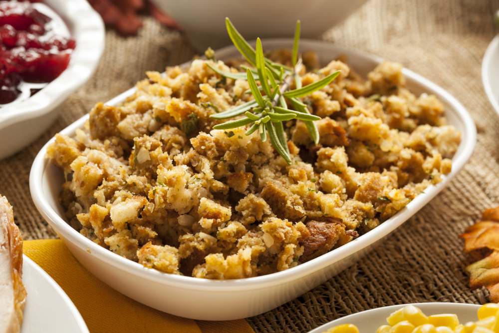 Homemade Thanksgiving Stuffing Made with Bread and Herbs