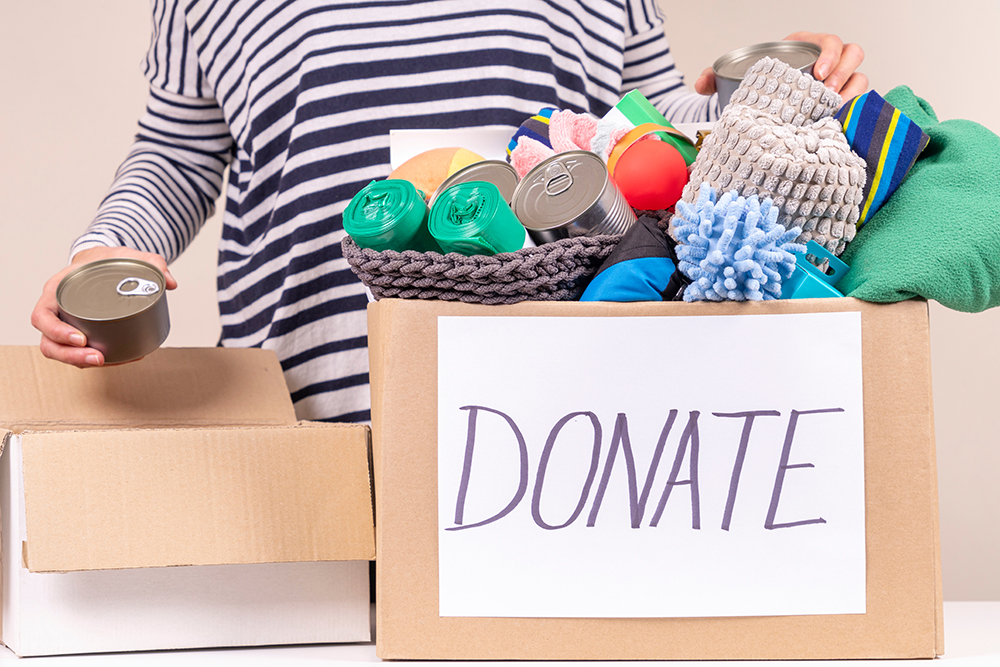 person preparing donation box for animal shelter