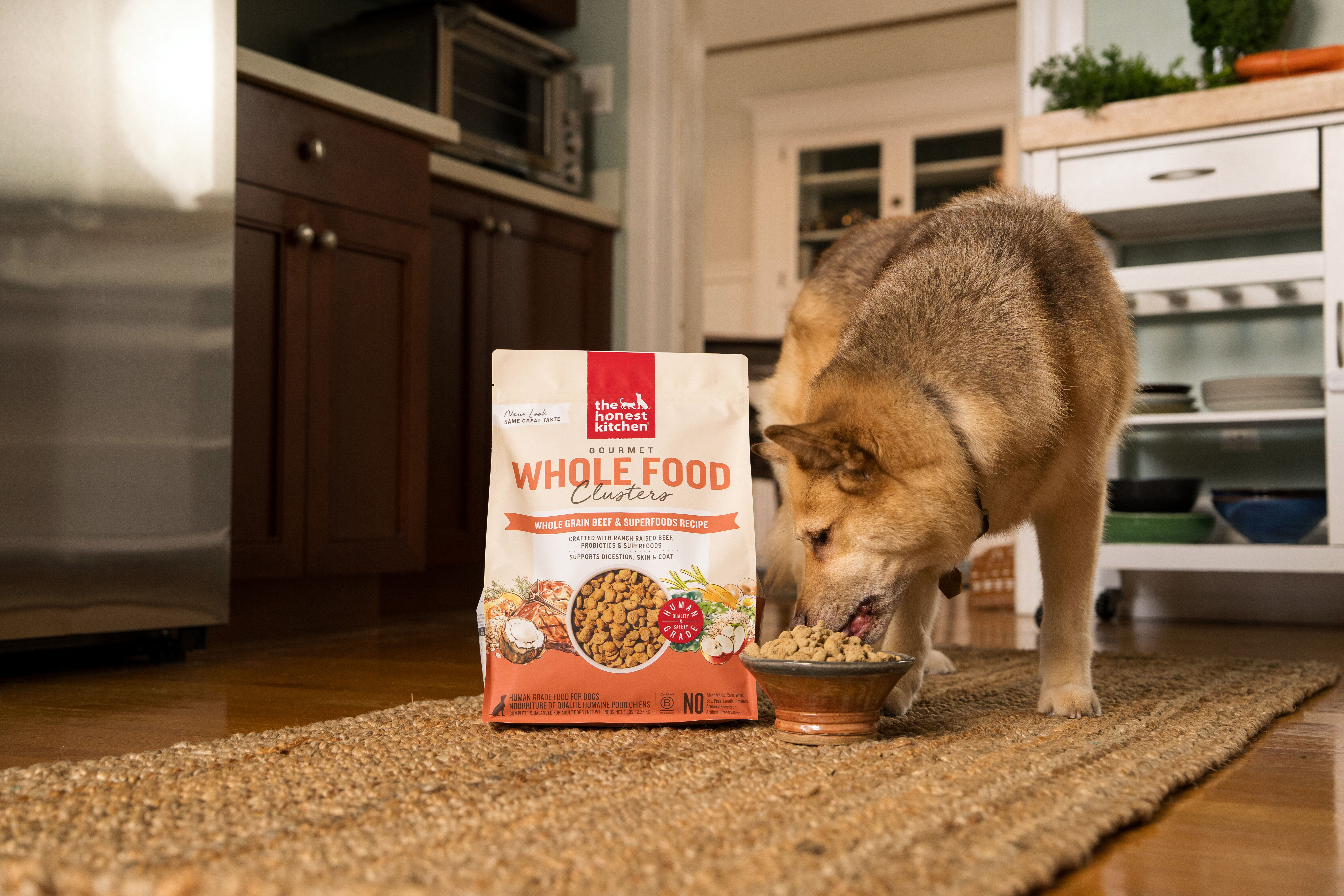 Dog eating The Honest Kitchen Whole Food Clusters from a bowl