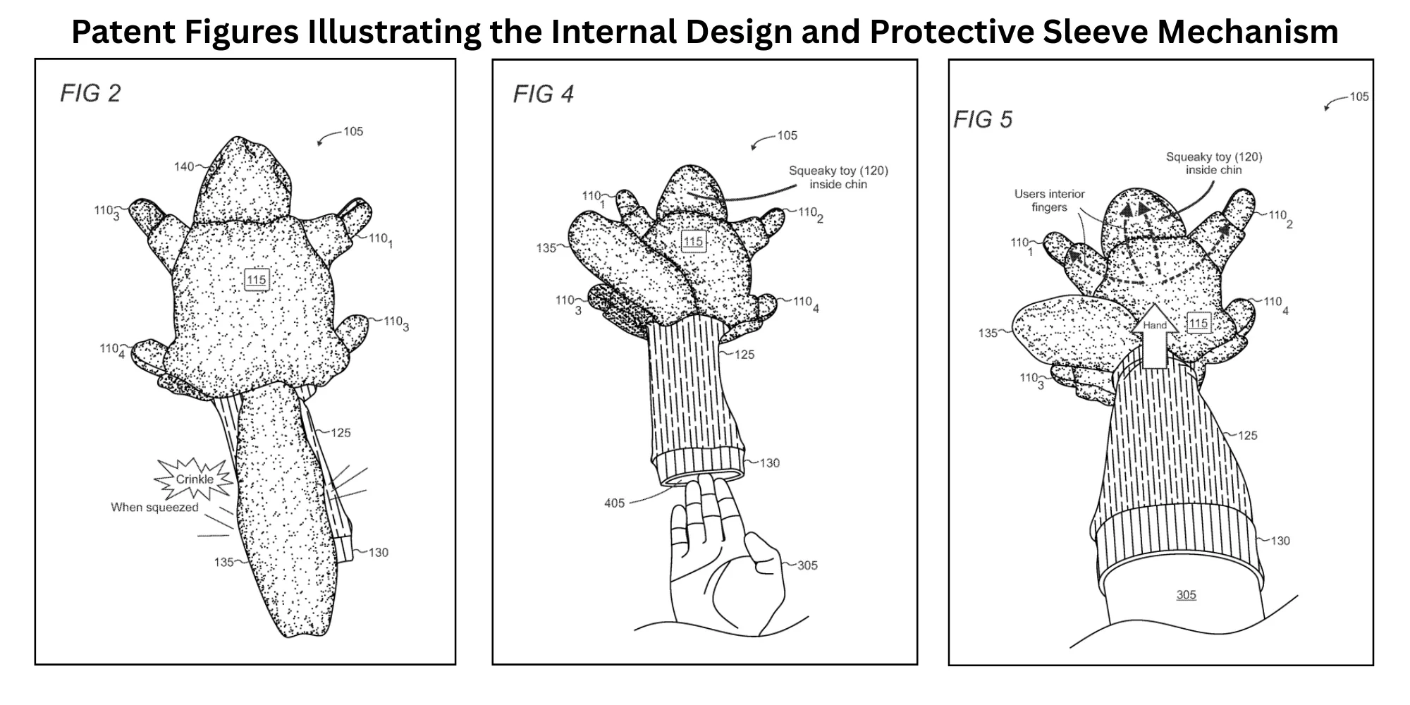 Patent diagrams showing a Milunova pet toy glove design