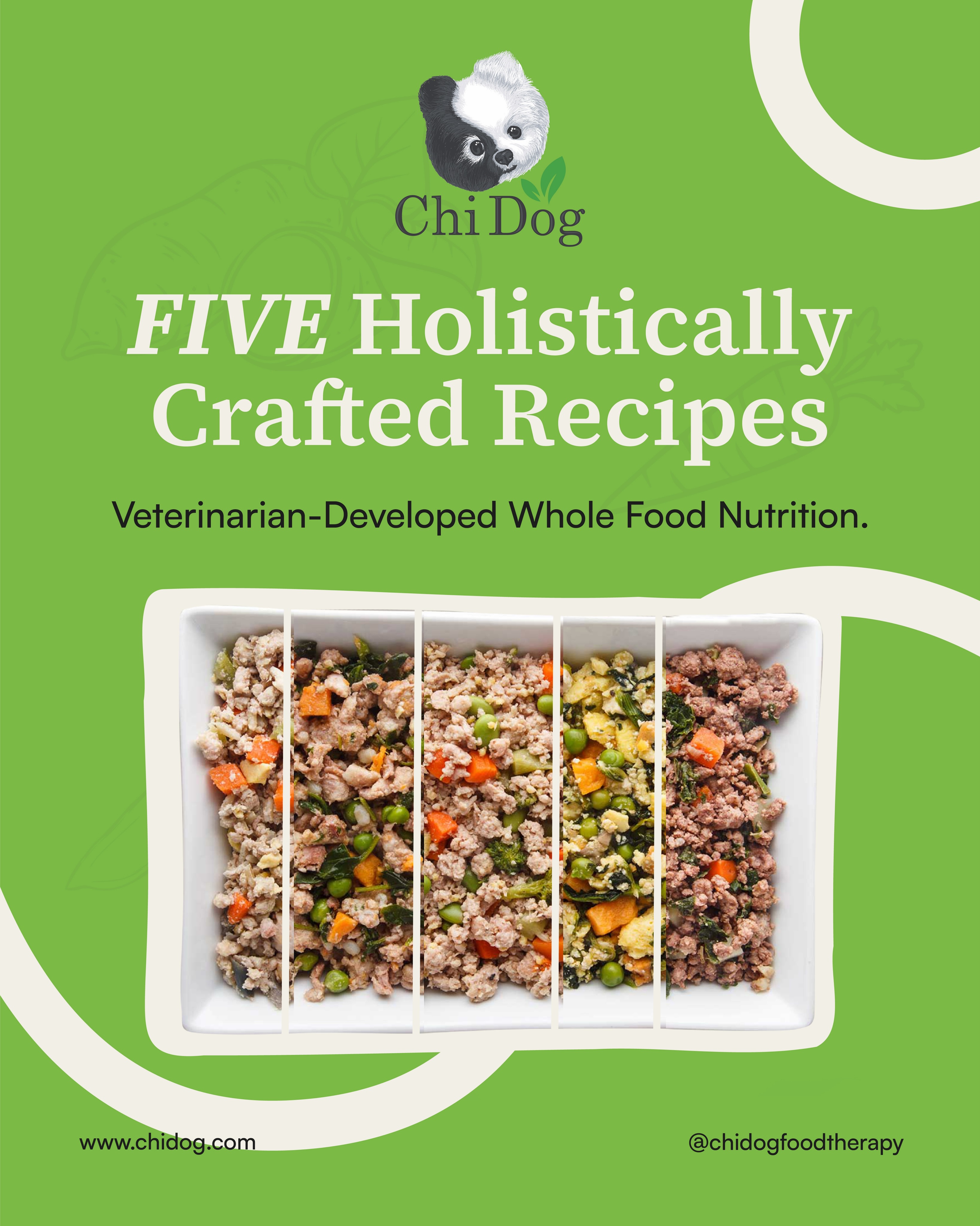 Five recipes. One mission: real, whole food nutrition for your dog. 🐾

Chi Dog meals are veterinarian-developed, fully cooked, and crafted with holistic whole-food ingredients your dog can thrive on.

Order today at chidog.com / @chidogelements